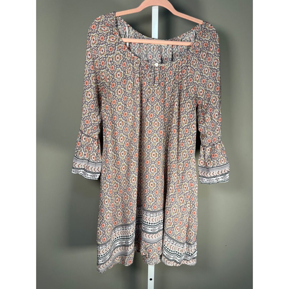 Altar'd State Boho Floral Bell Sleeve Babydoll Mini Dress Bohemian M - Picture 3 of 10